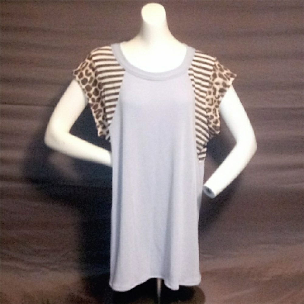 Cheetah Print and Stripes Blue Short Sleeve Top